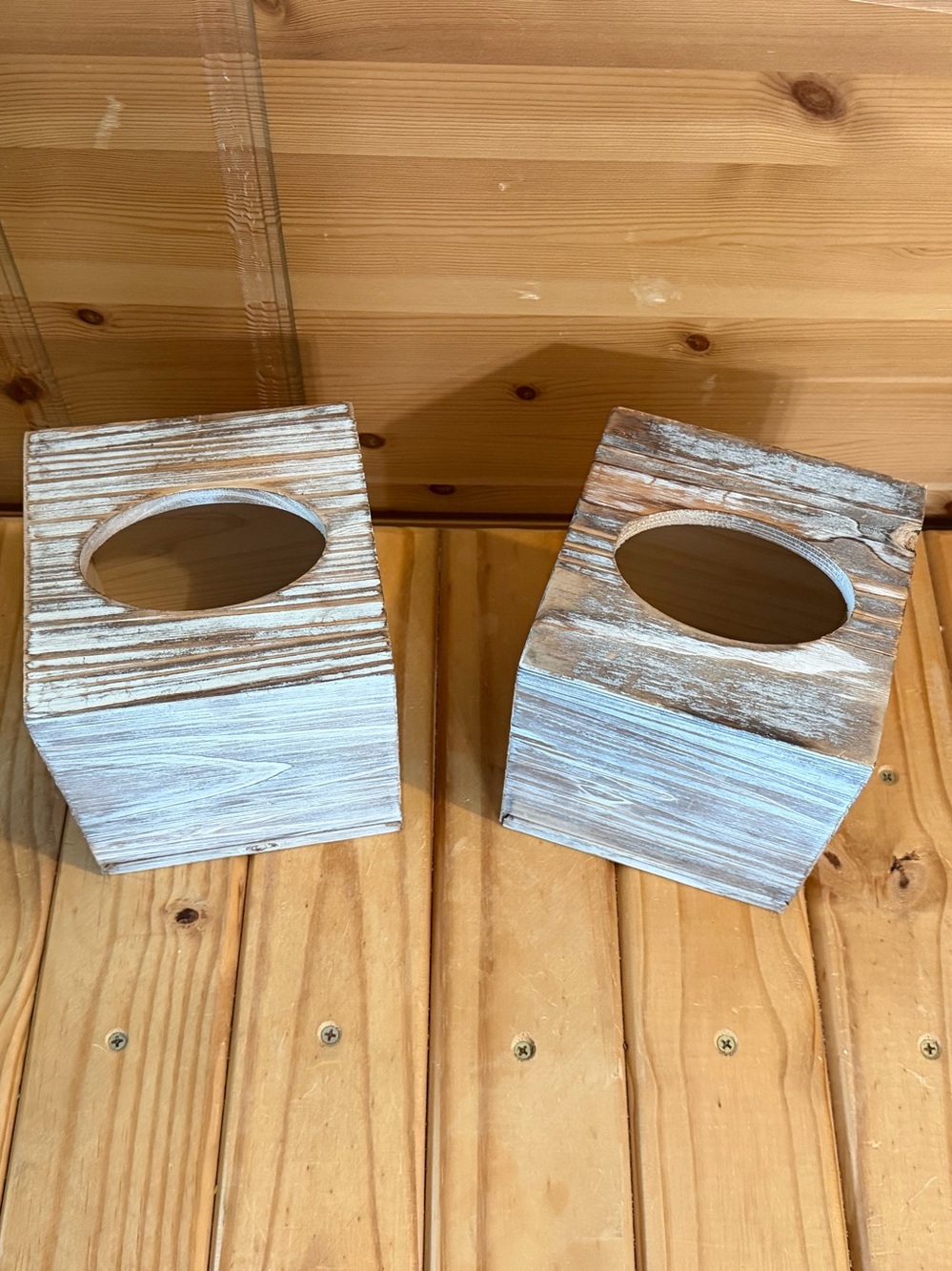 Rustic Whitewashed Wood Cube Tissue Box Cover - Neutral Accent - Picture 3 of 8